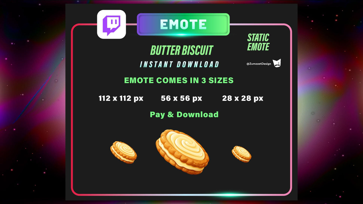 STATIC Butter Biscuit Emote for Twitch, Pink Emote, Gaming, Streaming, Stream Emotes, Dessert Emote, Sweets Emote