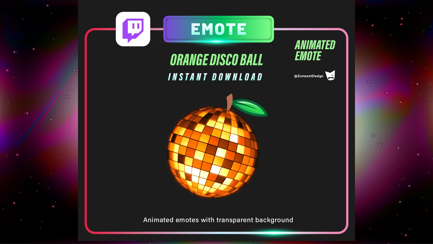 ANIMATED Orange Fruit Disco Ball Emote for Twitch, Streamer, Gaming, Streaming, Stream Emotes, Gamer Emote, Fruits Emote