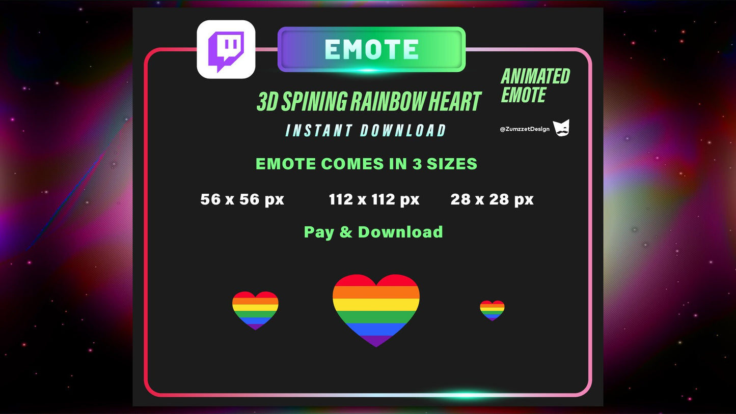ANIMATED Rainbow Heart Twitch, Streamer, Stream Emotes, Love Emote