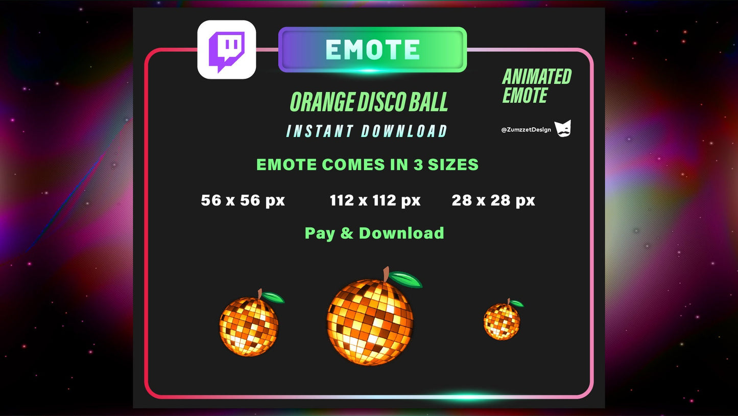 ANIMATED Orange Fruit Disco Ball Emote for Twitch, Streamer, Gaming, Streaming, Stream Emotes, Gamer Emote, Fruits Emote