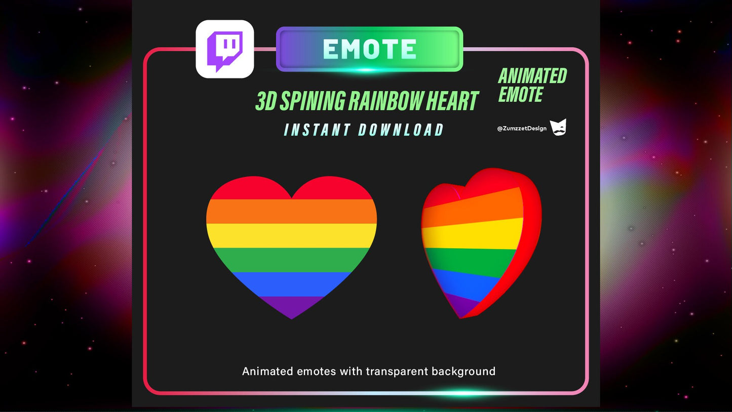 ANIMATED Rainbow Heart Twitch, Streamer, Stream Emotes, Love Emote