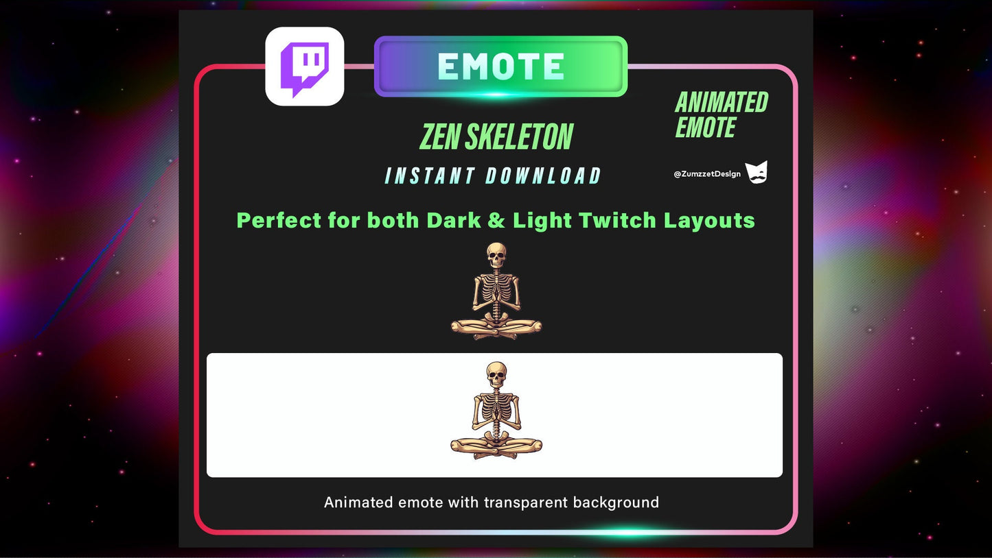 ANIMATED Zen Skeleton Emote for Twitch, Streamer, Gaming, Streaming, Stream Emotes, Horror Emote, Skeleton Emote