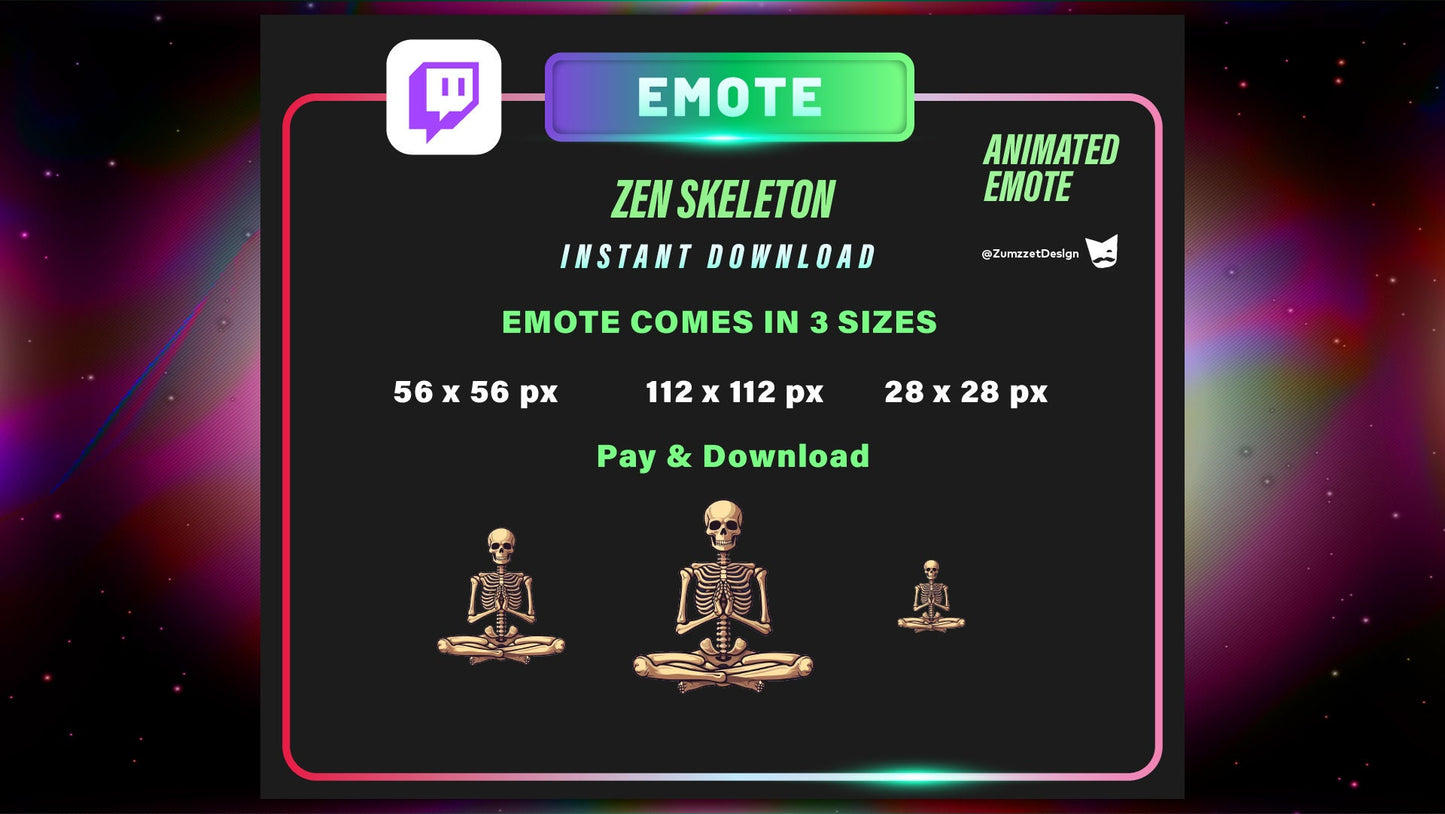 ANIMATED Zen Skeleton Emote for Twitch, Streamer, Gaming, Streaming, Stream Emotes, Horror Emote, Skeleton Emote