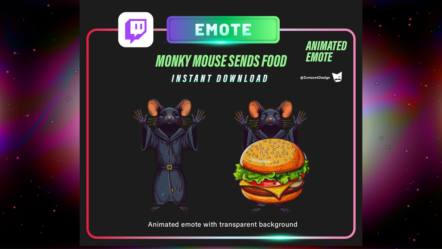 ANIMATED Monk Mouse for Twitch, Streamer, Gaming, Streaming, Stream Emotes, Food Emote, Rat Emote, Rodent Emote