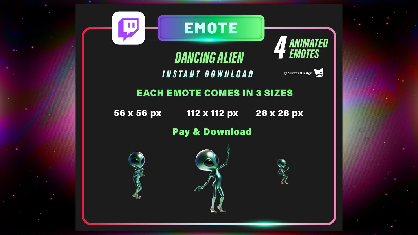 ANIMATED 4 Dancing Alien Emote for Twitch, Music Emote, Dj Emote, Stream Emotes