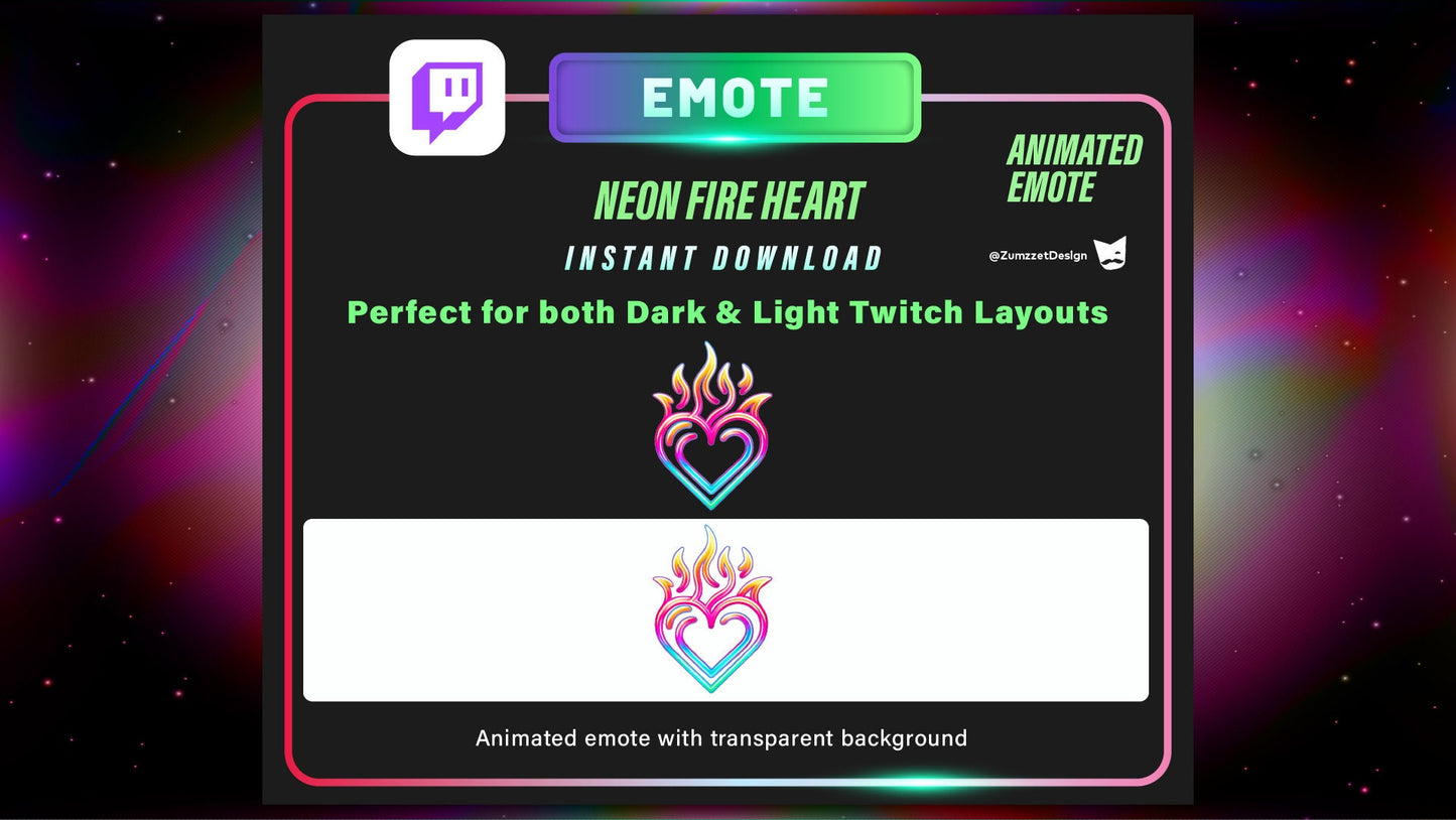 ANIMATED Neon Heart on Fire Emote for Twitch, Streamer, Gaming, Streaming, Stream Emotes, Love Emote
