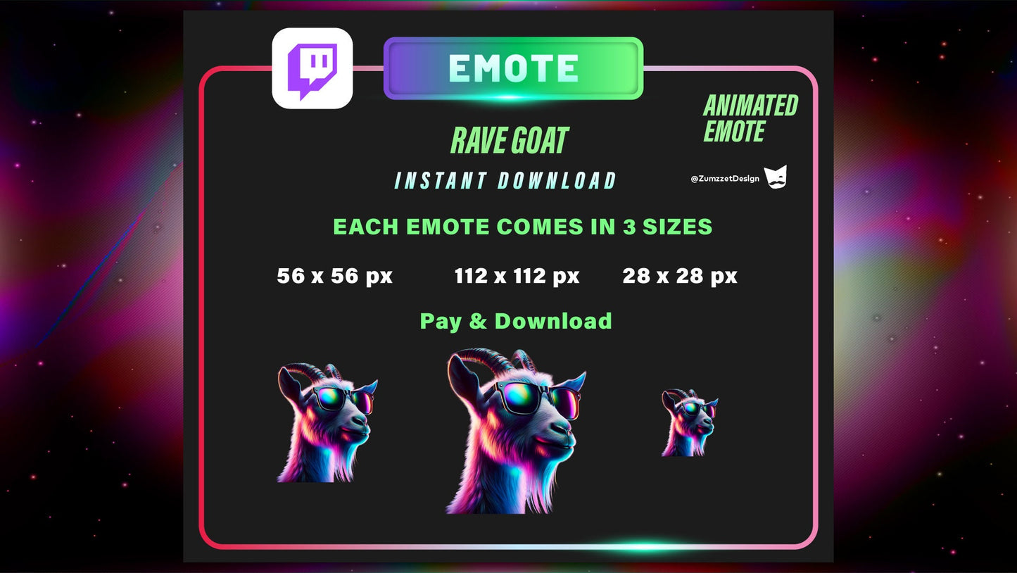 ANIMATED Goat Emote for Twitch, Streamer, Gaming, Streaming, Stream Emotes, Glowing Emote, Music Emote