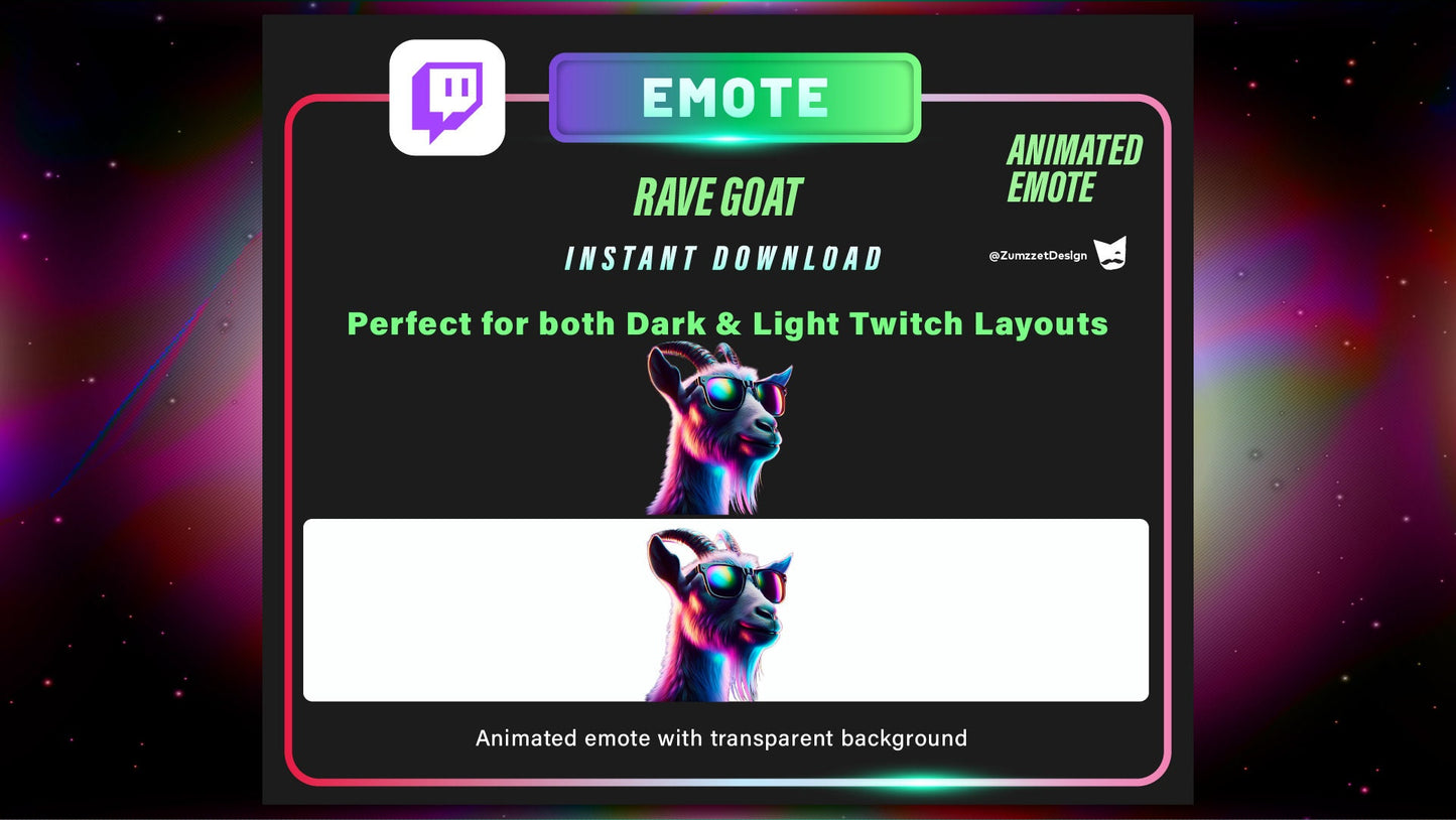 ANIMATED Goat Emote for Twitch, Streamer, Gaming, Streaming, Stream Emotes, Glowing Emote, Music Emote