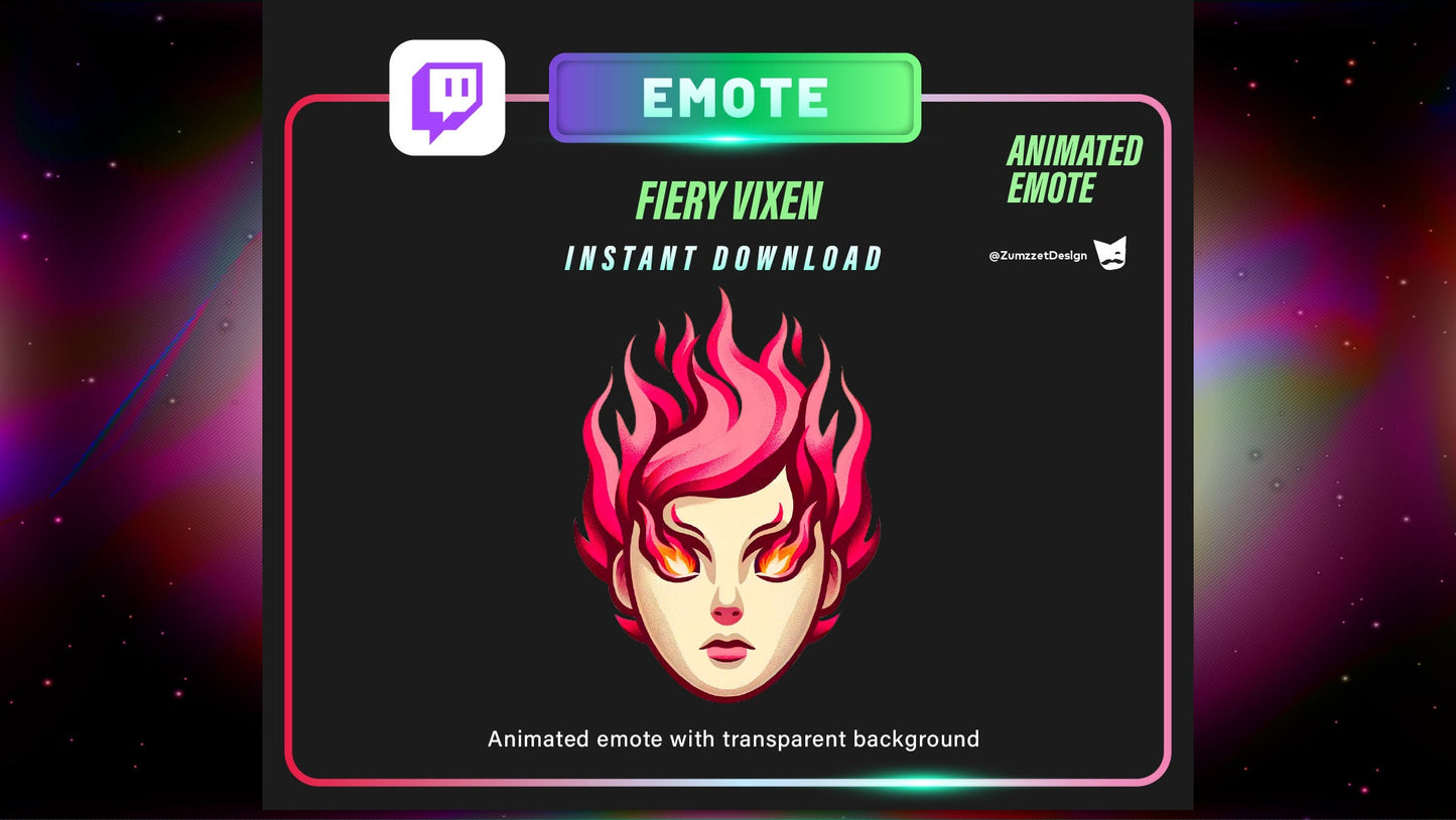 ANIMATED Vixen Girl Emote for Twitch, Pink Hair Emote, Gaming, Streaming, Stream Emotes, Fire Emote, Reaction Emote Twitch