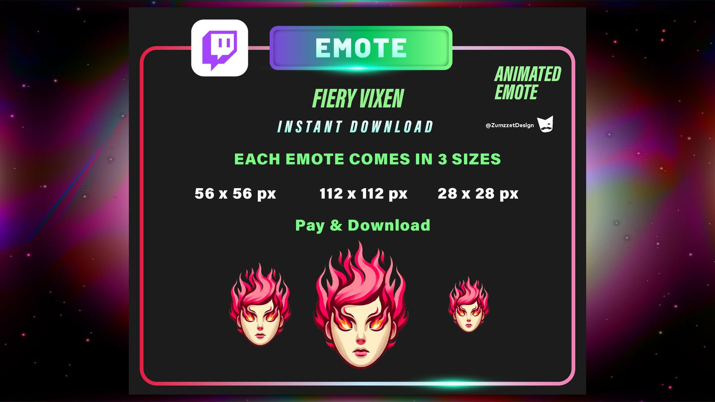 ANIMATED Vixen Girl Emote for Twitch, Pink Hair Emote, Gaming, Streaming, Stream Emotes, Fire Emote, Reaction Emote Twitch