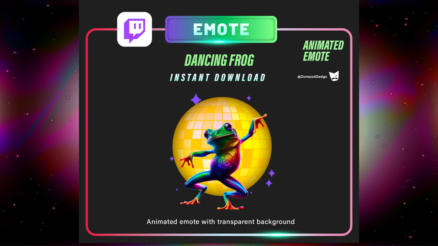 ANIMATED Neon Dancing Frog Emote for Twitch, Streamer, Gaming, Streaming, Stream Emotes, Gamer Emote, Glowing Emote, Dancing Emote