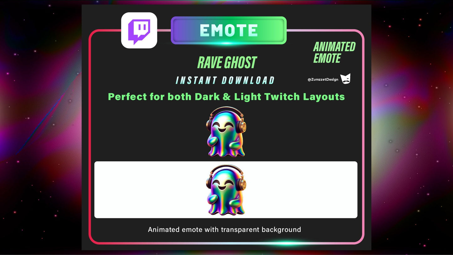 ANIMATED Rave Ghost Emote for Twitch, Streamer, Gaming, Streaming, Stream Emotes, Glowing Emote, Music Emote