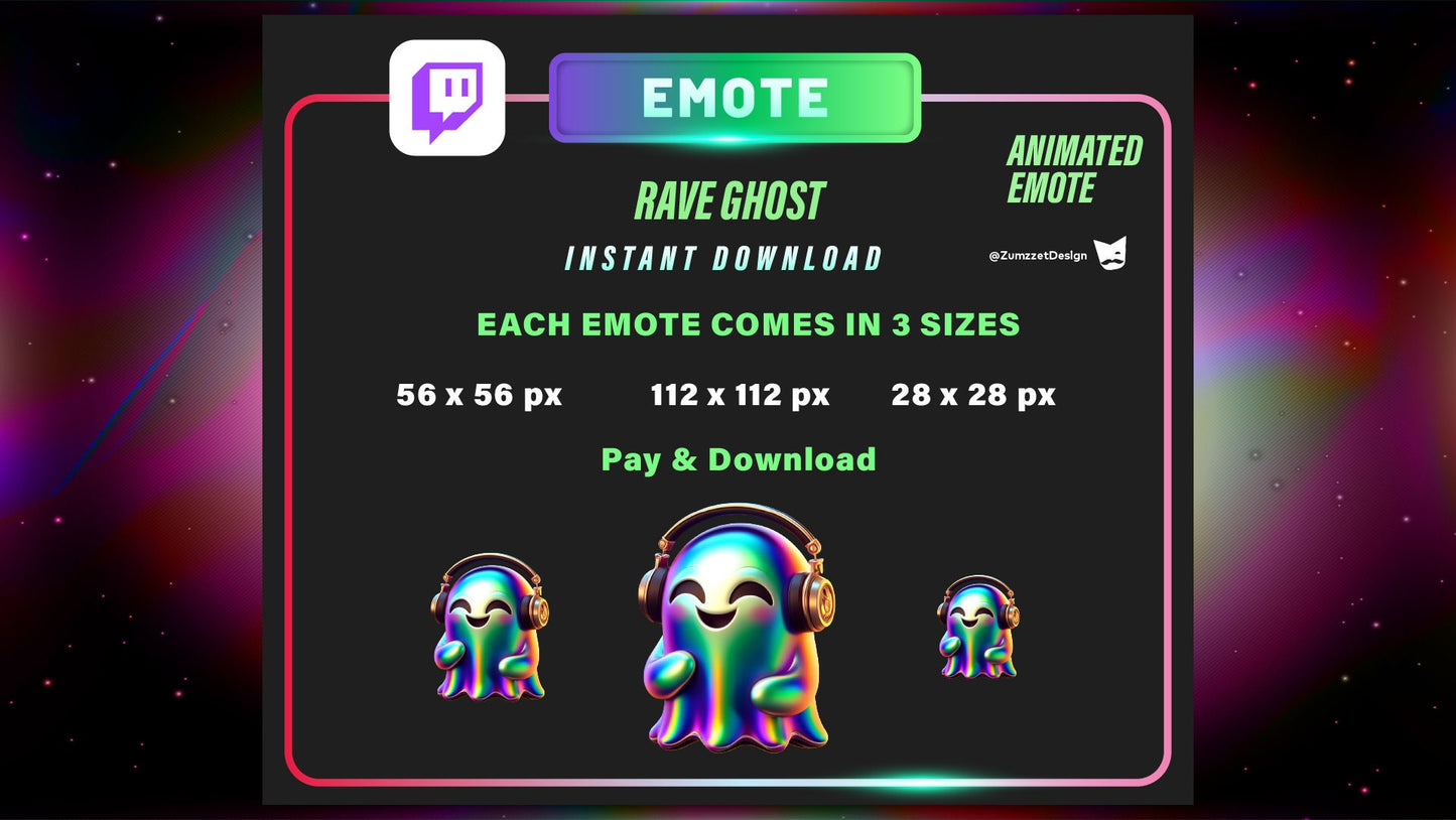 ANIMATED Rave Ghost Emote for Twitch, Streamer, Gaming, Streaming, Stream Emotes, Glowing Emote, Music Emote