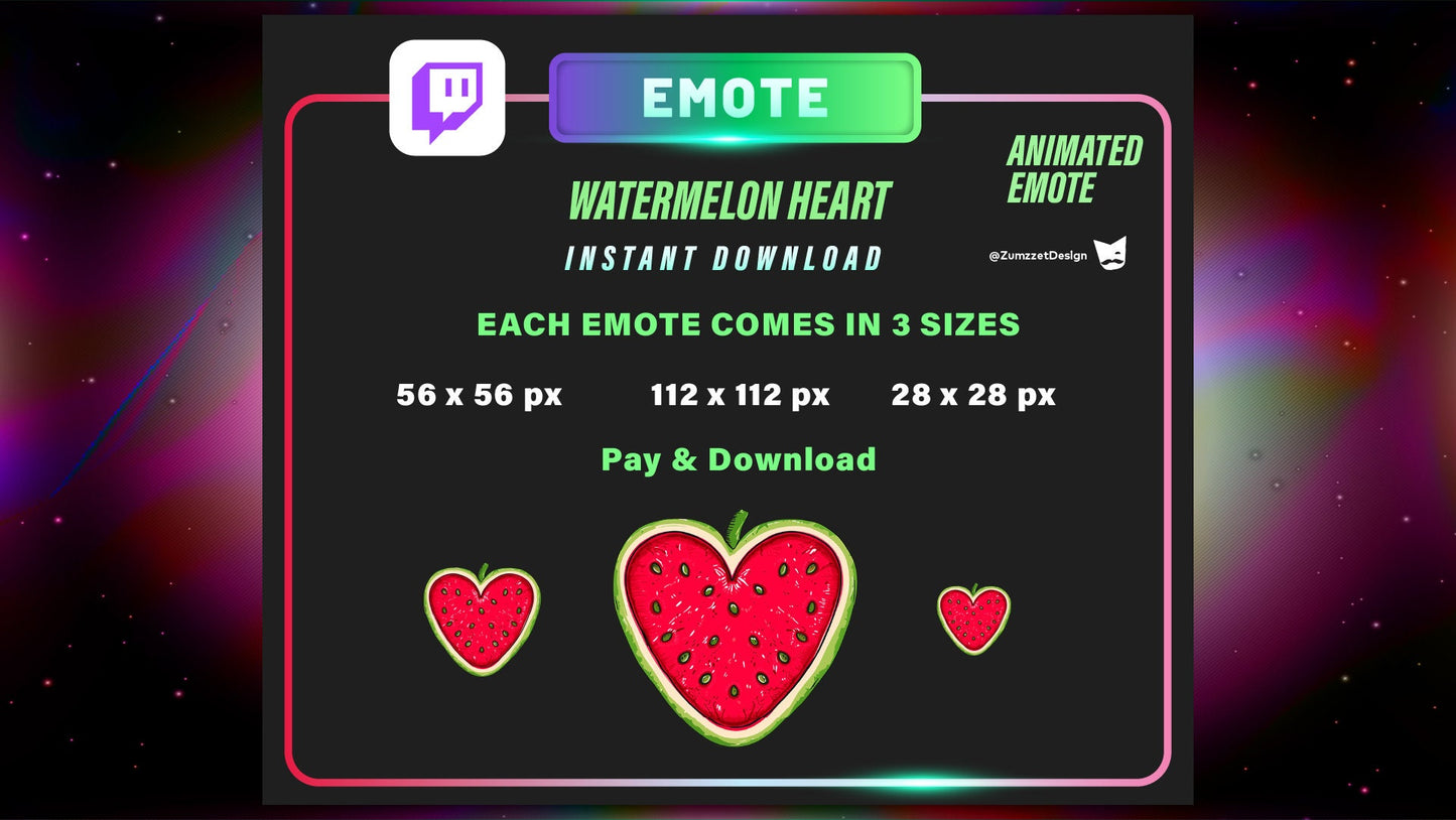 ANIMATED Watermelon Heart Emote, Emote for Twitch, Streamer, Gaming, Streaming, Stream Emotes, Heart Emote, Food Emote