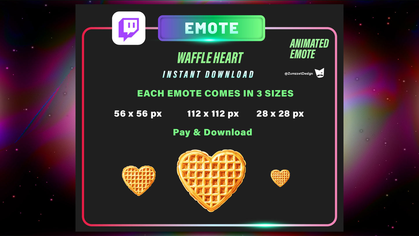ANIMATED Waffle Heart Emote, Emote for Twitch, Streamer, Gaming, Streaming, Stream Emotes, Food Emote