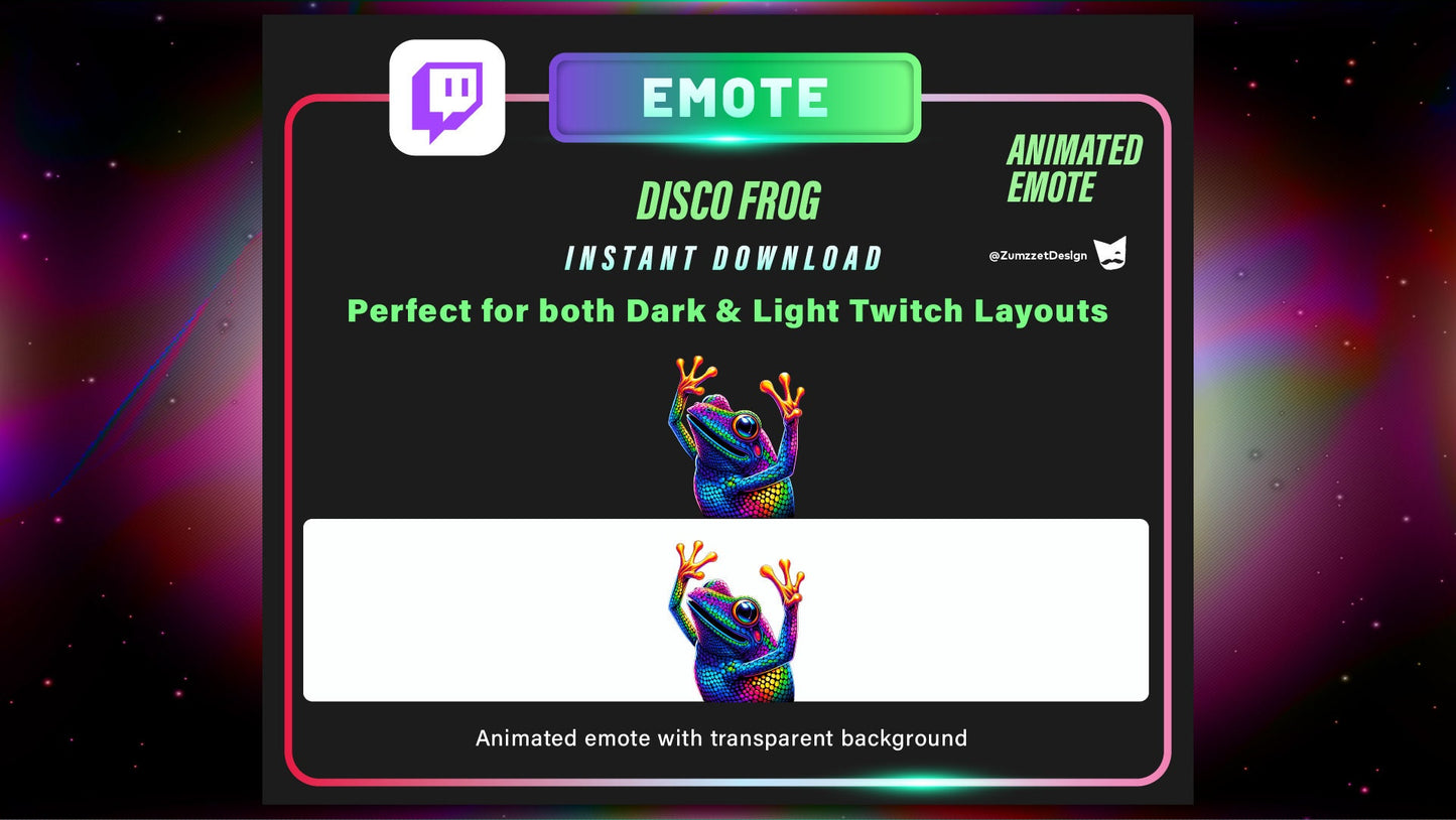 ANIMATED Neon Disco Frog Emote for Twitch, Streamer, Gaming, Streaming, Stream Emotes, Gamer Emote, Glowing Emote, Dancing Emote