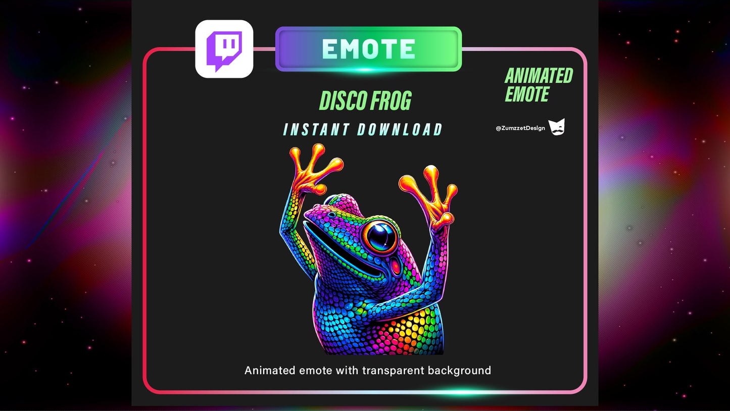 ANIMATED Neon Disco Frog Emote for Twitch, Streamer, Gaming, Streaming, Stream Emotes, Gamer Emote, Glowing Emote, Dancing Emote