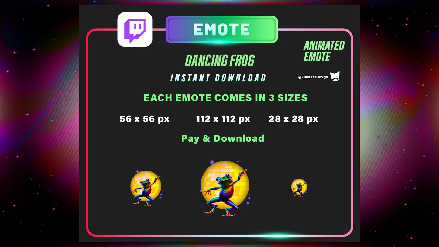 ANIMATED Neon Dancing Frog Emote for Twitch, Streamer, Gaming, Streaming, Stream Emotes, Gamer Emote, Glowing Emote, Dancing Emote
