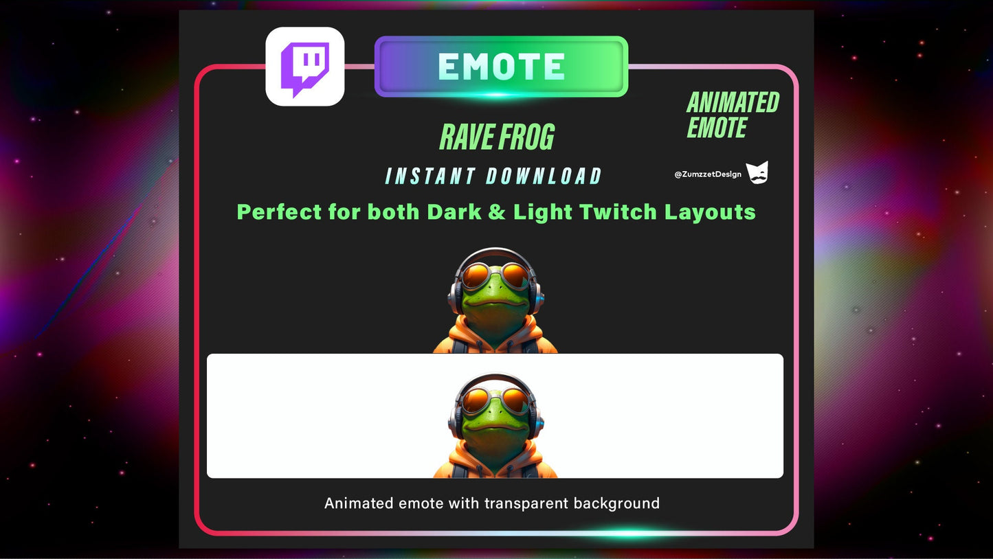 ANIMATED Rave Frog Emote for Twitch, Streamer, Gaming, Streaming, Stream Emotes, Gamer Emote, Music Emote, Dancing Emote