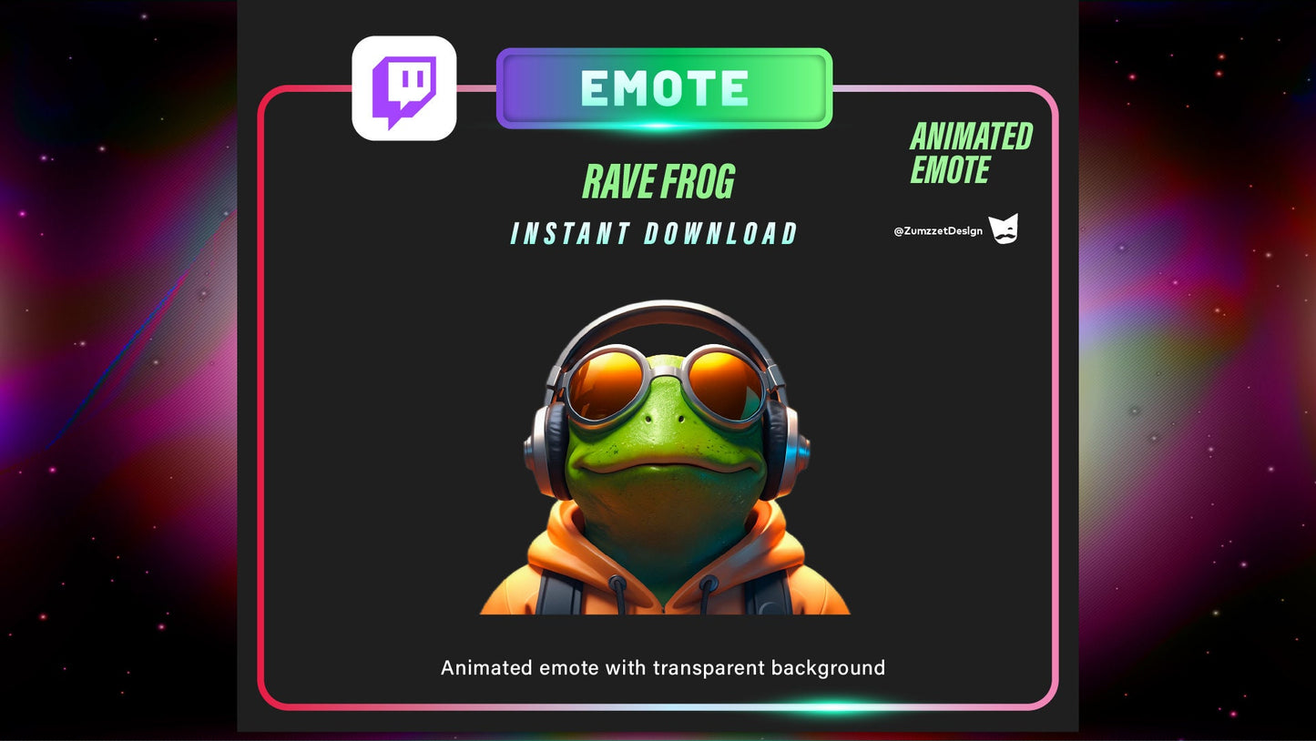 ANIMATED Rave Frog Emote for Twitch, Streamer, Gaming, Streaming, Stream Emotes, Gamer Emote, Music Emote, Dancing Emote