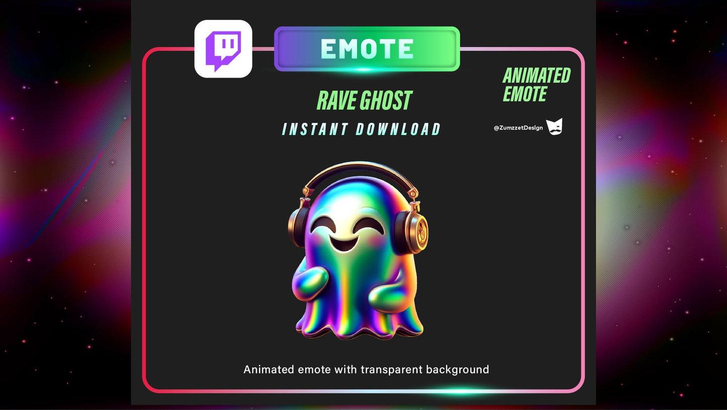 ANIMATED Rave Ghost Emote for Twitch, Streamer, Gaming, Streaming, Stream Emotes, Glowing Emote, Music Emote