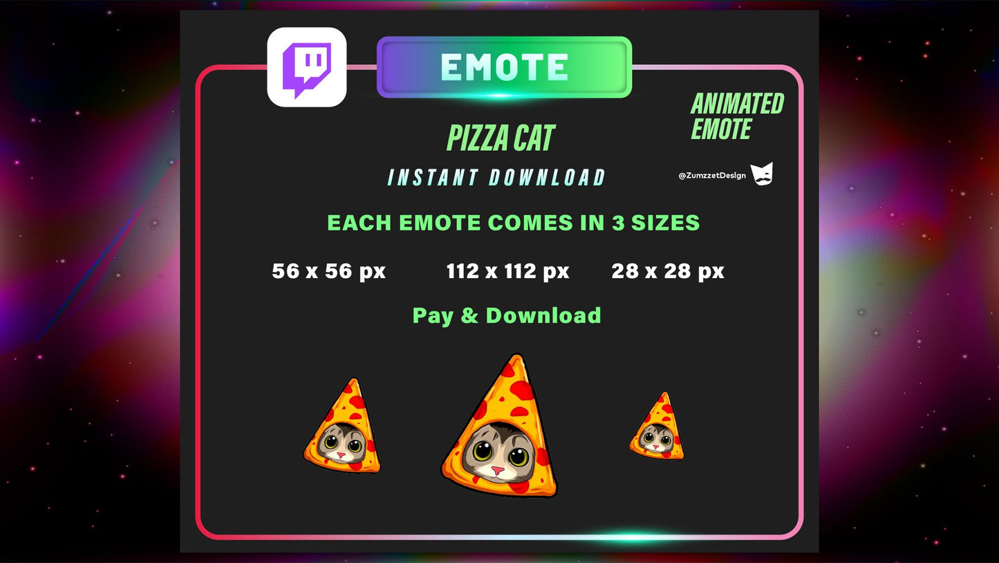 ANIMATED Pizza Cat Emote, Emote for Twitch, Streamer, Gaming, Streaming, Stream Emotes, Food Emote