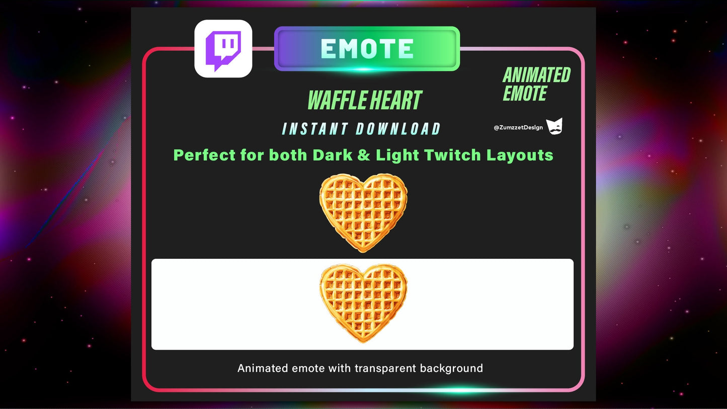 ANIMATED Waffle Heart Emote, Emote for Twitch, Streamer, Gaming, Streaming, Stream Emotes, Food Emote