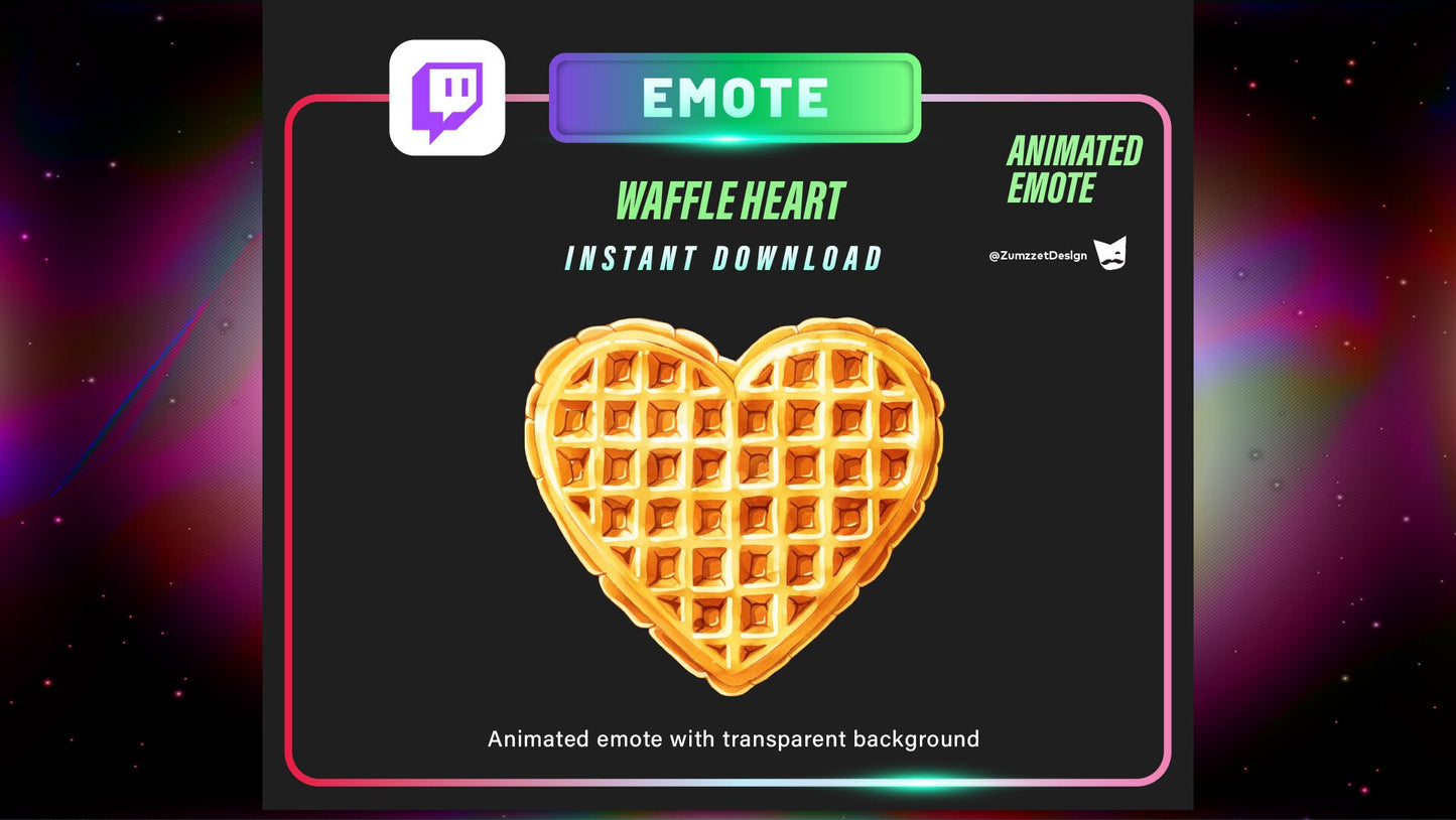ANIMATED Waffle Heart Emote, Emote for Twitch, Streamer, Gaming, Streaming, Stream Emotes, Food Emote