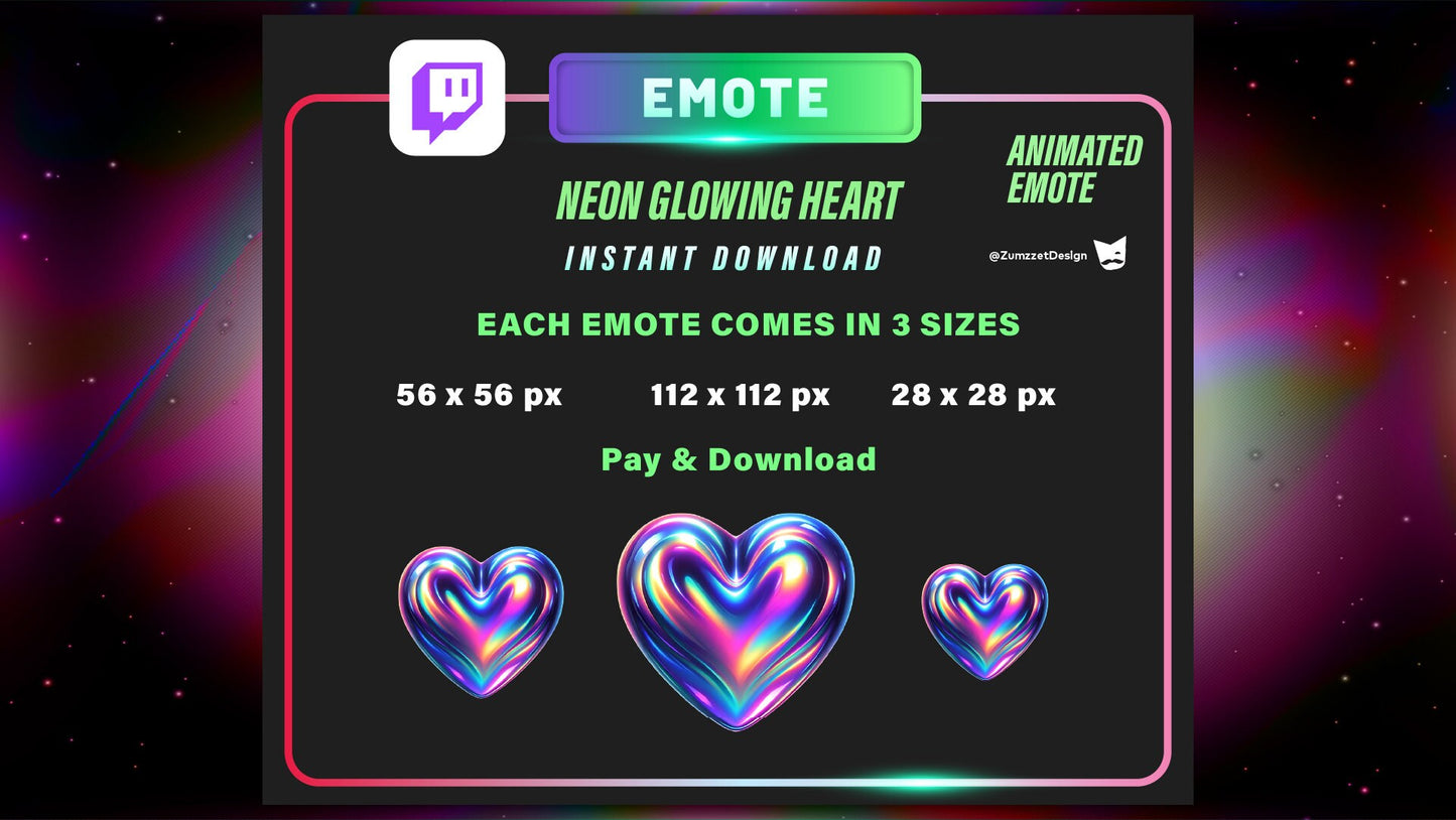 ANIMATED Neon Beating Heart Emote for Twitch, Streamer, Gaming, Streaming, Stream Emotes, Love Emote, Valentines Emote
