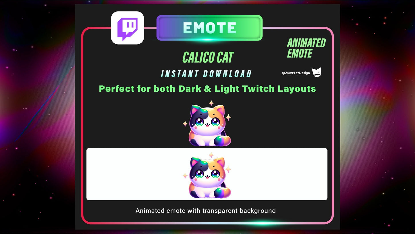 ANIMATED Chibi Cat Emote for Twitch, Streamer, Gaming, Streaming, Stream Emotes, Calico Cat Emote, Cute Emote, Cat Lover Emote