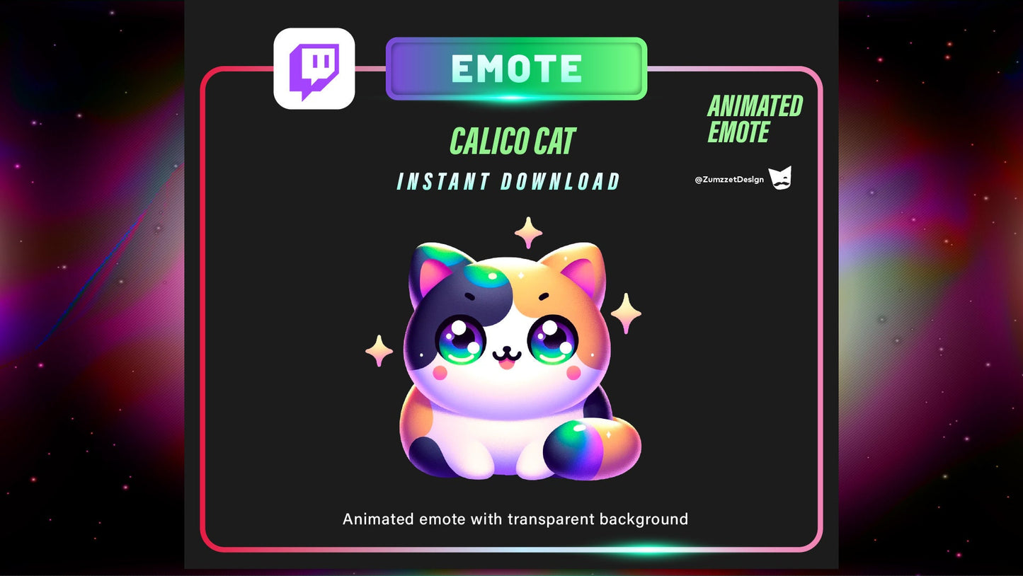 ANIMATED Chibi Cat Emote for Twitch, Streamer, Gaming, Streaming, Stream Emotes, Calico Cat Emote, Cute Emote, Cat Lover Emote