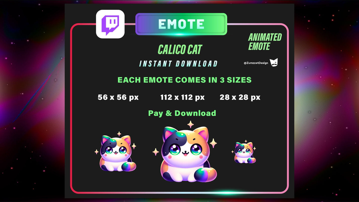 ANIMATED Chibi Cat Emote for Twitch, Streamer, Gaming, Streaming, Stream Emotes, Calico Cat Emote, Cute Emote, Cat Lover Emote