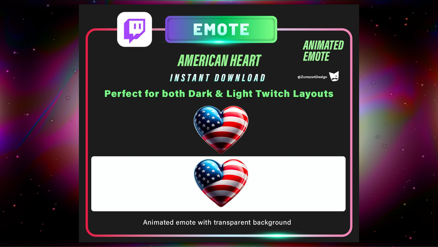 ANIMATED American Heart Flag Emote for Twitch, Streamer, USA Heart Emote, Streaming, Stream Emotes, Love Emote