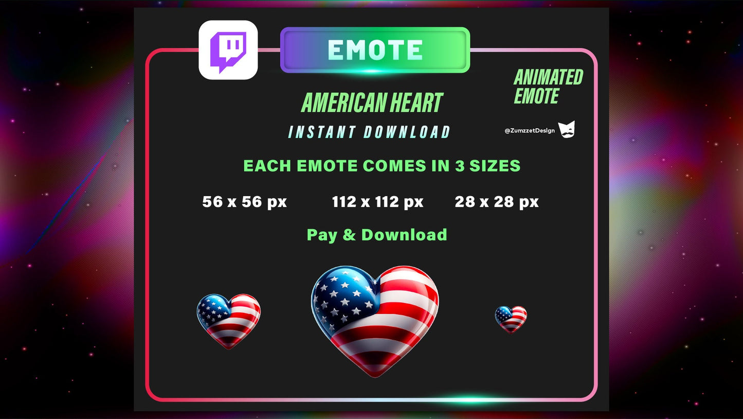 ANIMATED American Heart Flag Emote for Twitch, Streamer, USA Heart Emote, Streaming, Stream Emotes, Love Emote