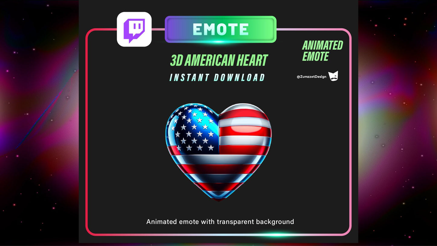 ANIMATED 3D American Heart Flag Emote for Twitch, Streamer, USA Heart Emote, Streaming, Stream Emotes, Love Emote