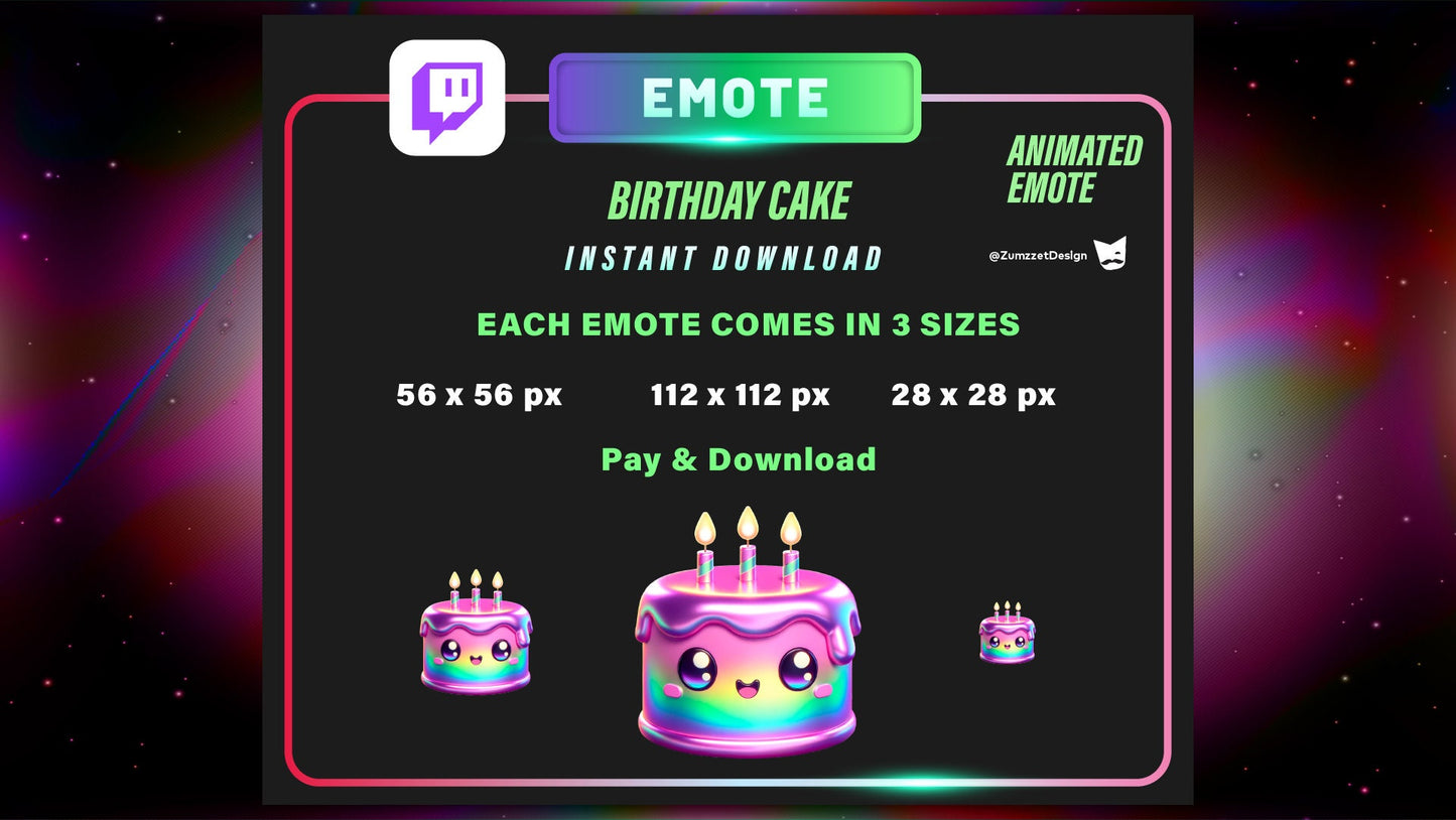 ANIMATED Pink Birthday Cake Emote for Twitch, Streamer, Gaming, Streaming, Stream Emotes, Cute Emote, Celebrations Emote