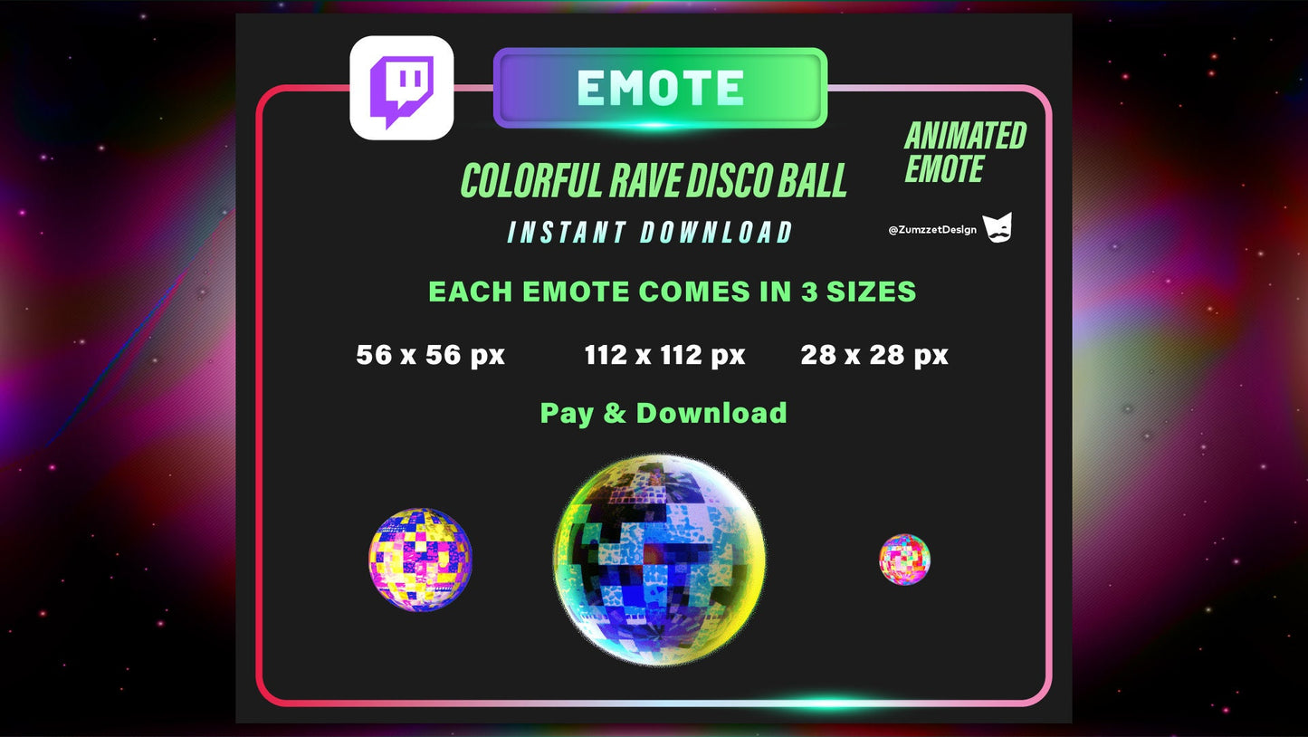 ANIMATED 6 PACK of Disco ball Emote for Twitch, Streamer, Streaming, Stream Emotes, Gamer Emote, Glow Emote, Rave Emote, Music Emote