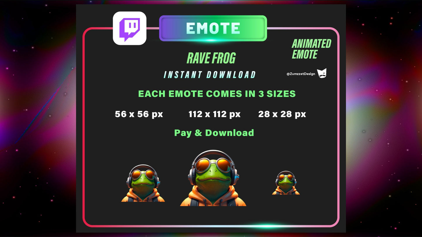 ANIMATED Rave Frog Emote for Twitch, Streamer, Gaming, Streaming, Stream Emotes, Gamer Emote, Music Emote, Dancing Emote
