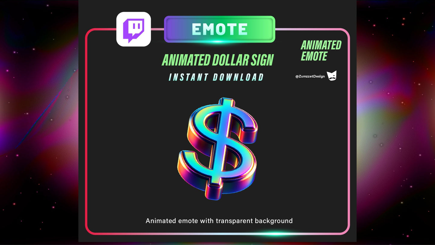 ANIMATED Dollar Sign Emote for Twitch, Streamer, Money Emote, Streaming, Stream Emotes, Funny Emote, Donation Emote
