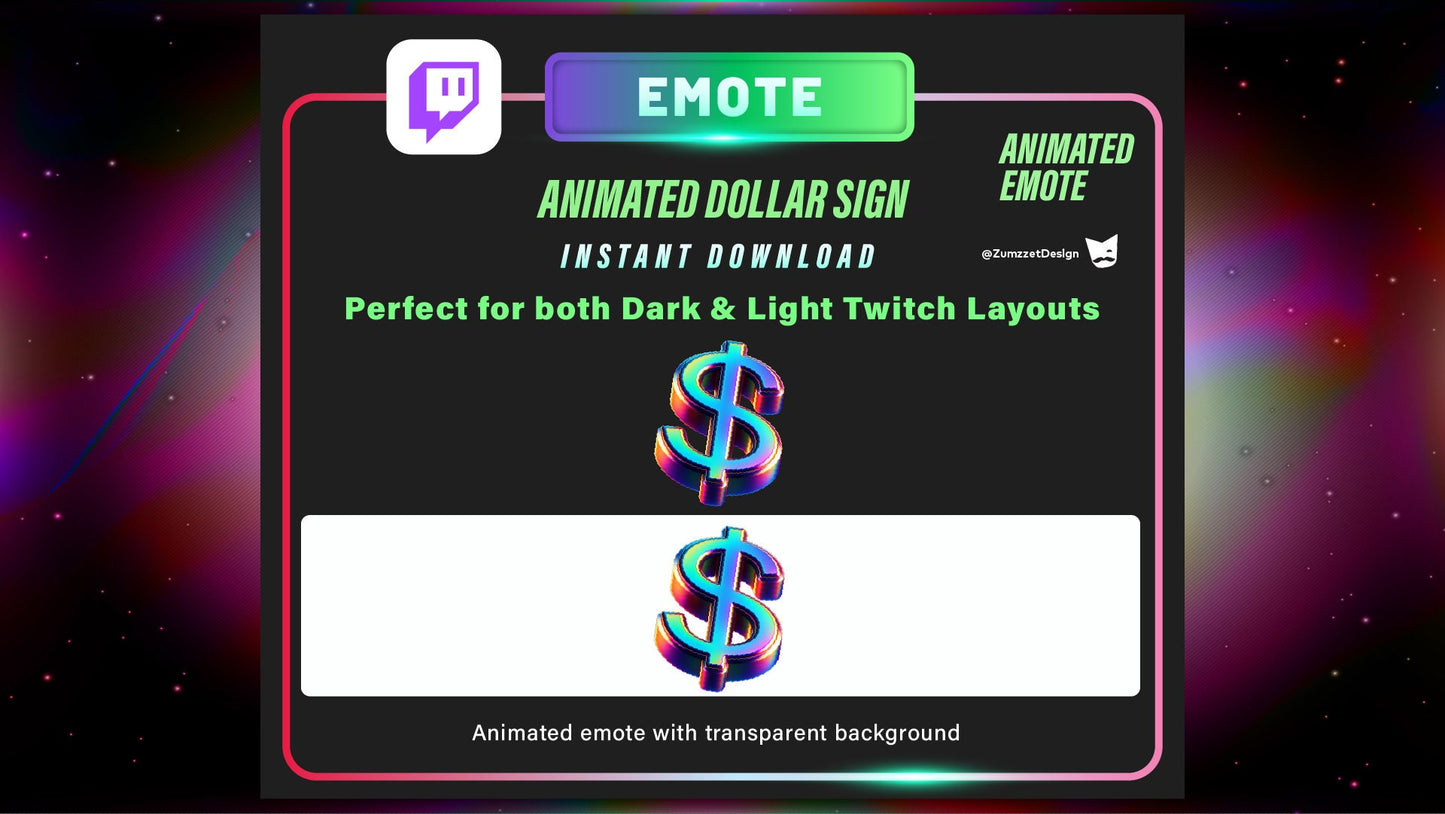 ANIMATED Dollar Sign Emote for Twitch, Streamer, Money Emote, Streaming, Stream Emotes, Funny Emote, Donation Emote
