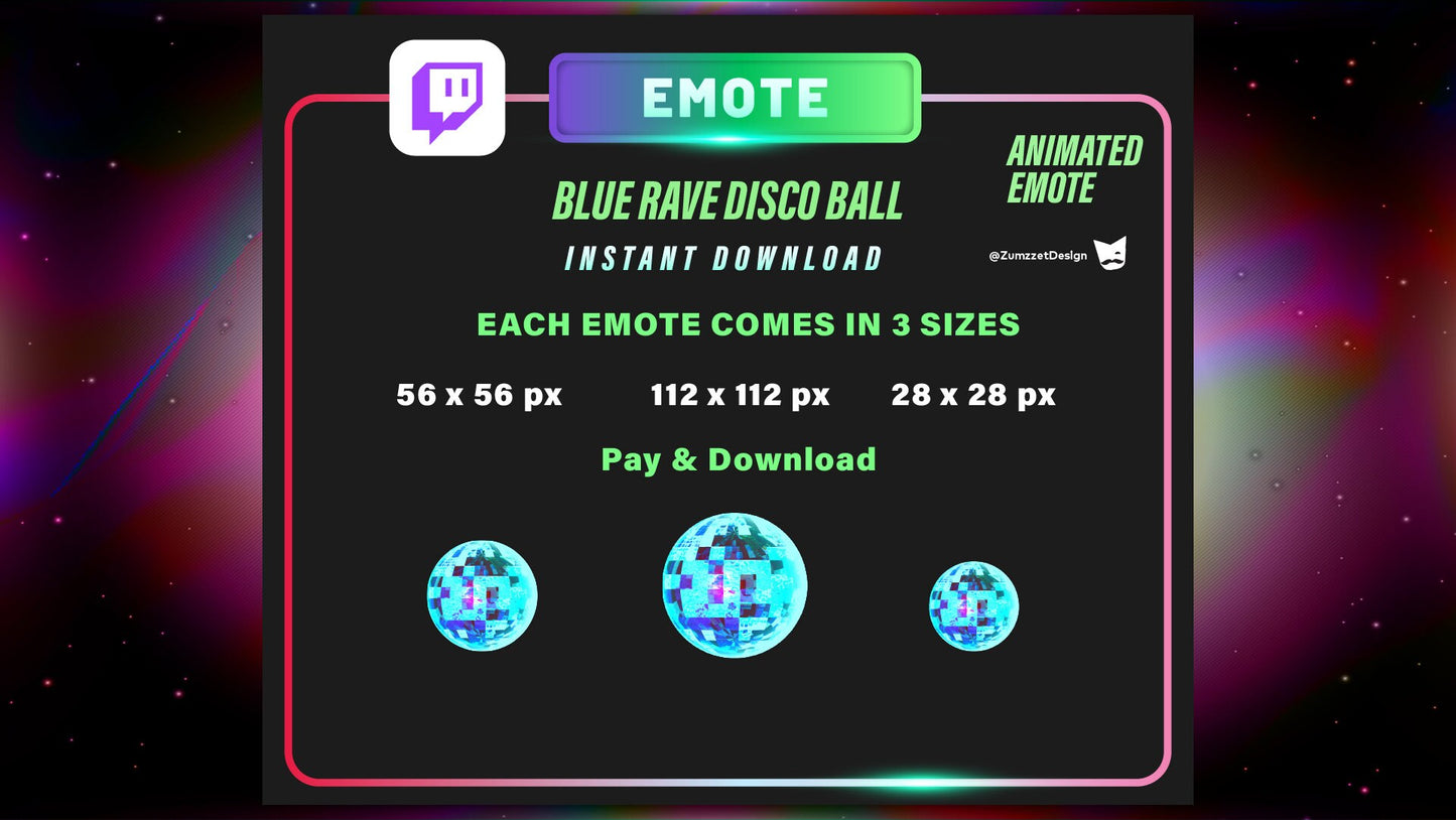ANIMATED Blue Rave Disco ball Emote for Twitch, Streamer, Gaming, Streaming, Stream Emotes, Gamer Emote, Glowing Emote