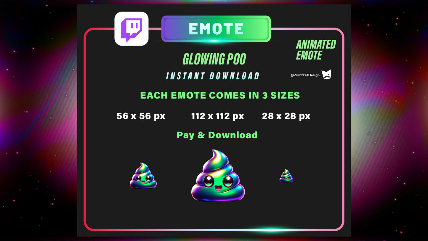 ANIMATED Iridescent Poop Emote, Cute Poop Emote for Twitch, Streamer, Gaming, Streaming, Stream Emotes, Funny Emote
