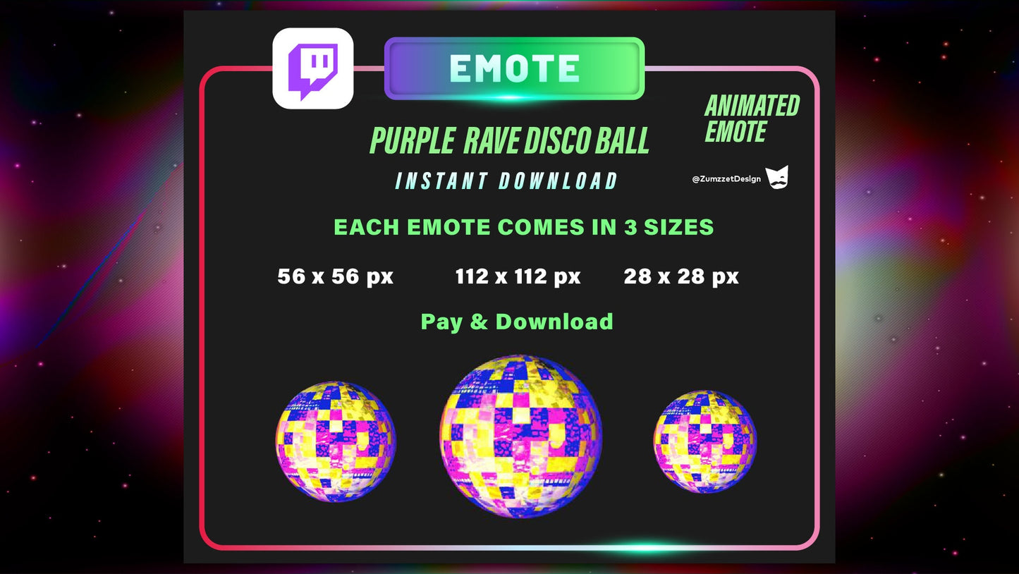 ANIMATED Purple Rave Disco ball Emote for Twitch, Streamer, Gaming, Streaming, Stream Emotes, Gamer Emote, Glowing Emote