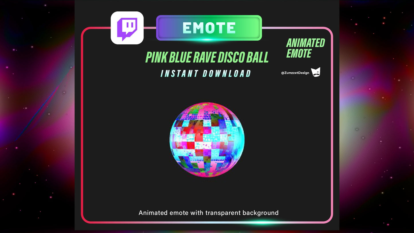 ANIMATED Pink Blue Rave Disco ball Emote for Twitch, Streamer, Gaming, Streaming, Stream Emotes, Gamer Emote, Glowing Emote