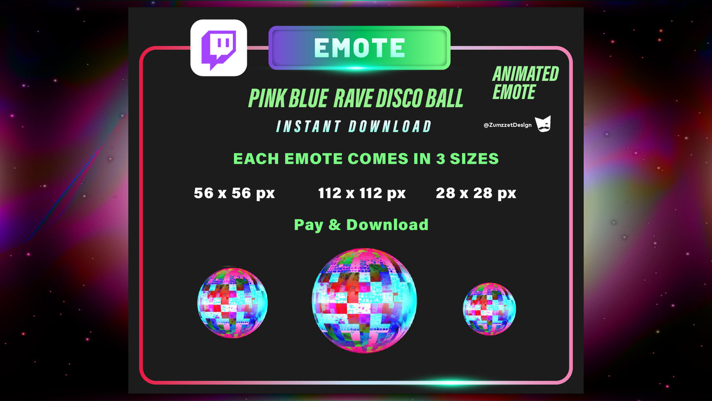 ANIMATED Pink Blue Rave Disco ball Emote for Twitch, Streamer, Gaming, Streaming, Stream Emotes, Gamer Emote, Glowing Emote