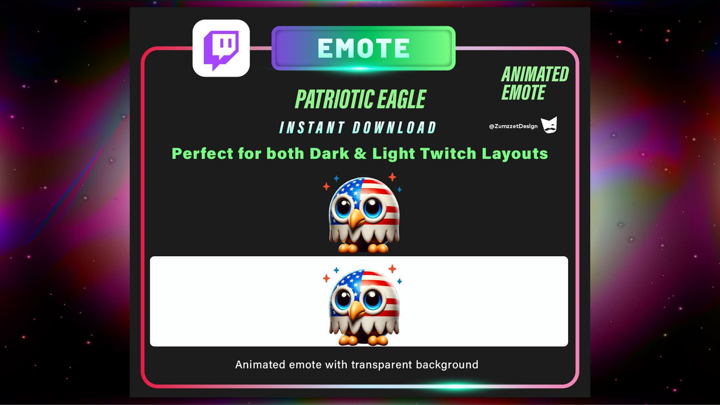 ANIMATED Patriotic American Bald Eagle Emote for Twitch, Streamer, USA Emote, Streaming, Stream Emotes, Independence Day, 4th July Emote
