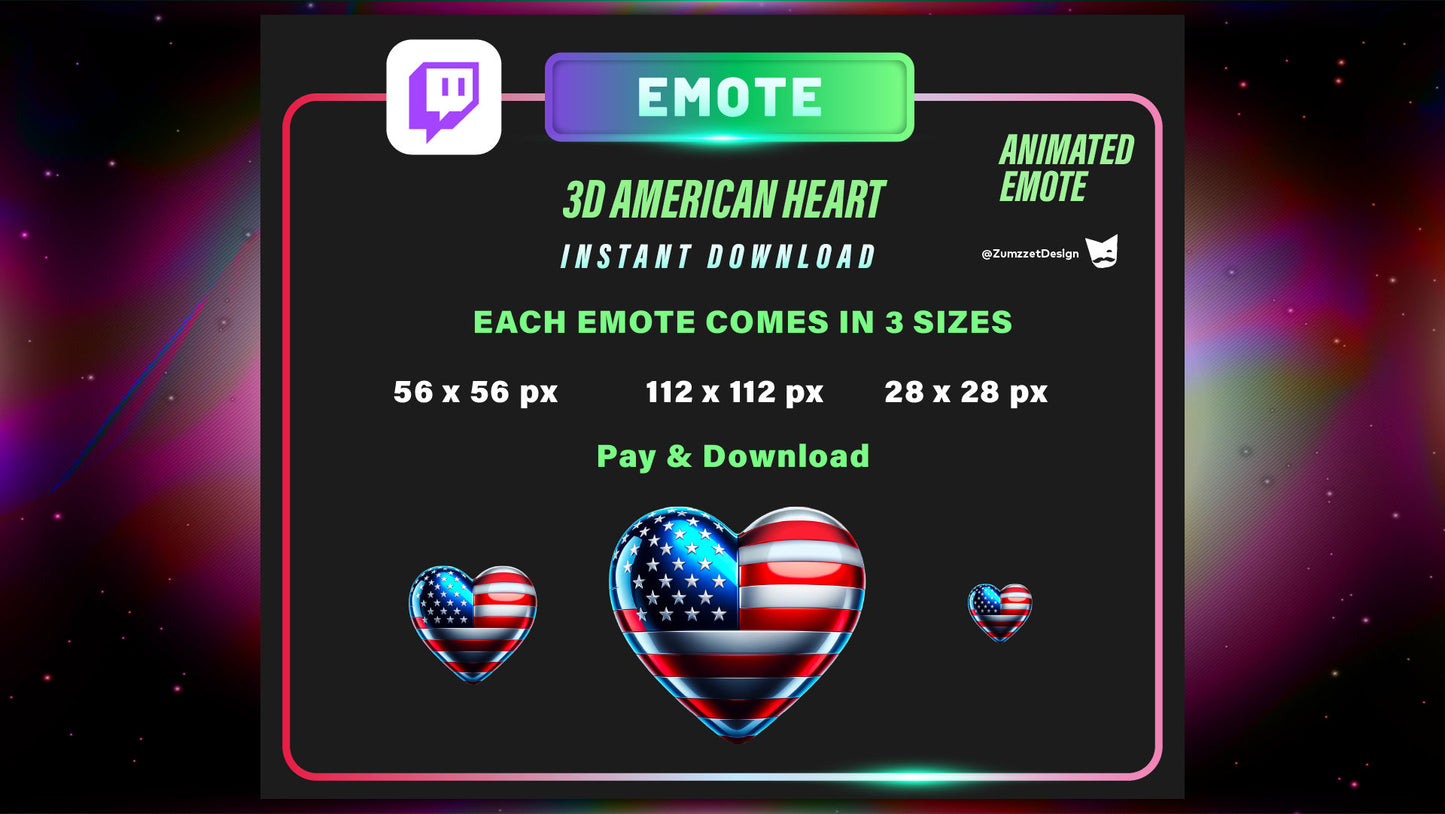ANIMATED 3D American Heart Flag Emote for Twitch, Streamer, USA Heart Emote, Streaming, Stream Emotes, Love Emote