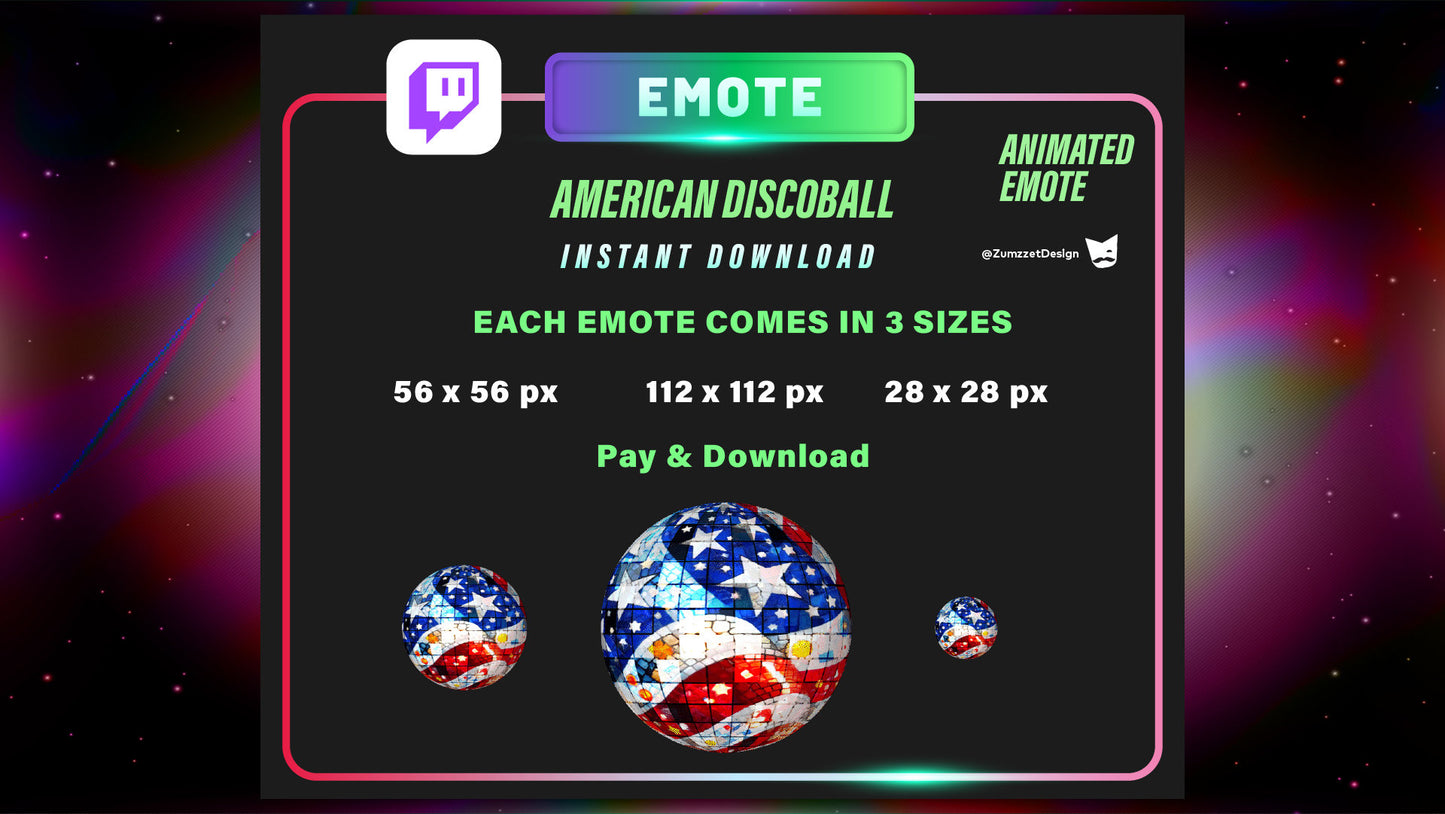 ANIMATED American Disco Ball Emote for Twitch, Streamer, USA Emote, Streaming, Stream Emotes, 4th July Emote