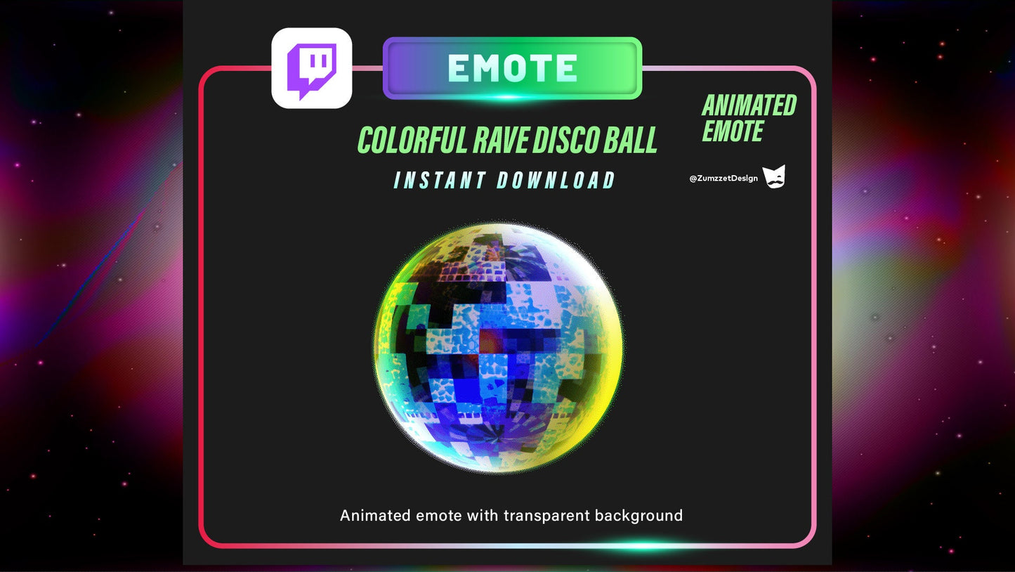 ANIMATED 6 PACK of Disco ball Emote for Twitch, Streamer, Streaming, Stream Emotes, Gamer Emote, Glow Emote, Rave Emote, Music Emote