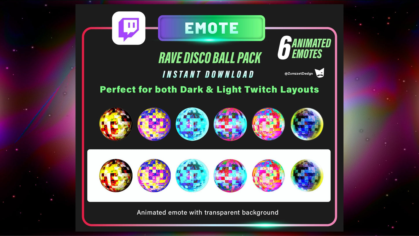 ANIMATED 6 PACK of Disco ball Emote for Twitch, Streamer, Streaming, Stream Emotes, Gamer Emote, Glow Emote, Rave Emote, Music Emote